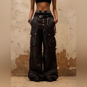 PERSONSOUL Beetle Faux Leather Baggy Cargo Pants Size Large